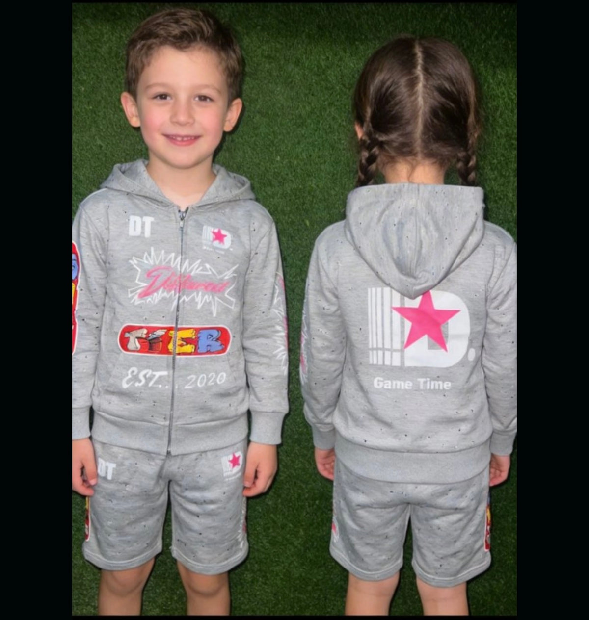 Grey Kid's Hoodie Short Set
