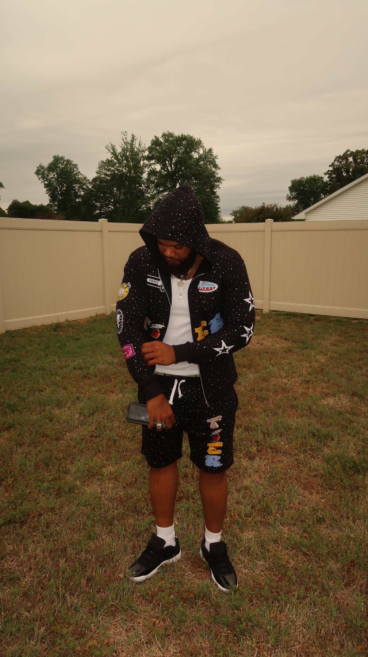 Black-Unisex Hoodie Short Set