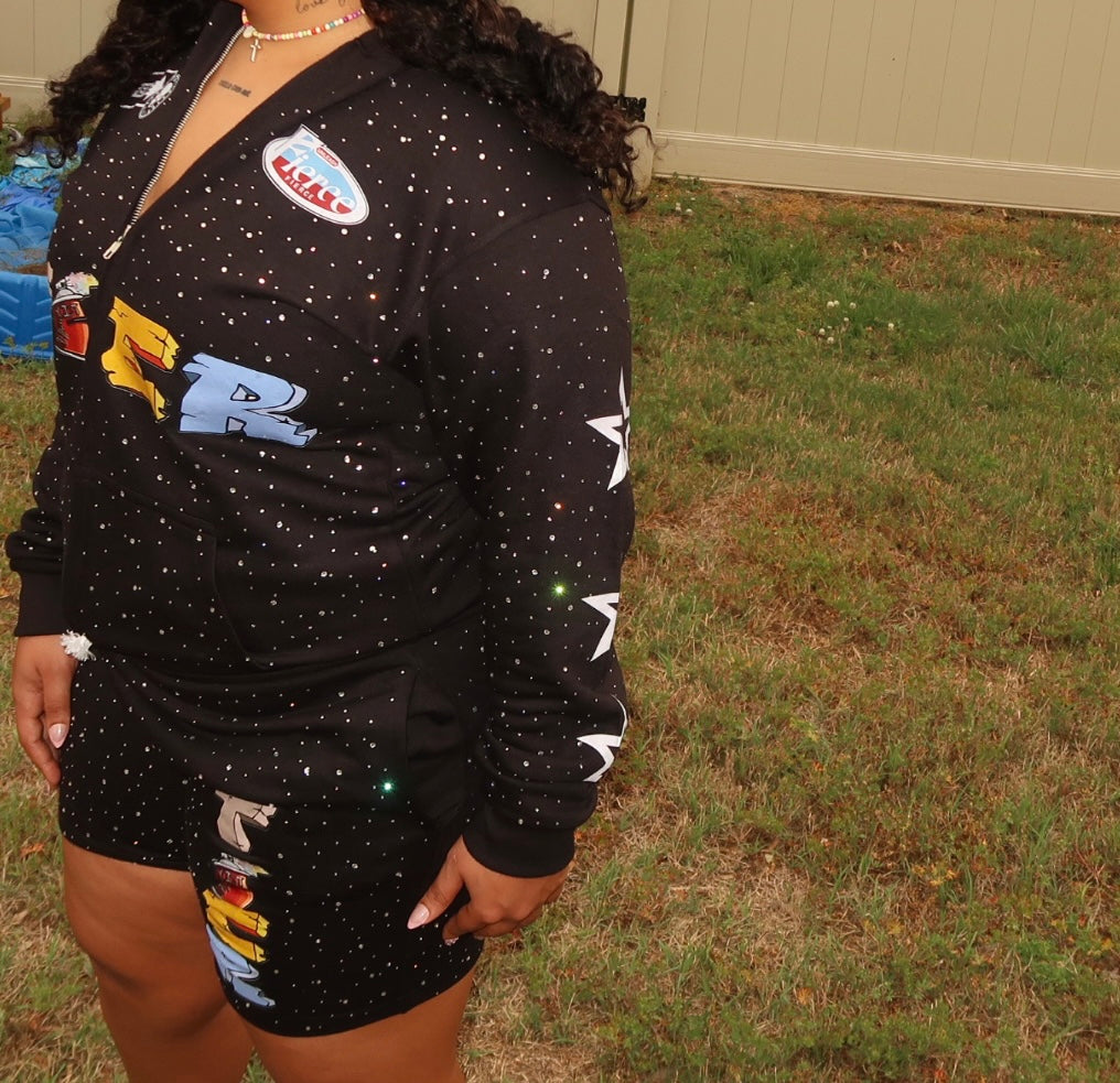 Black-Unisex Hoodie Short Set