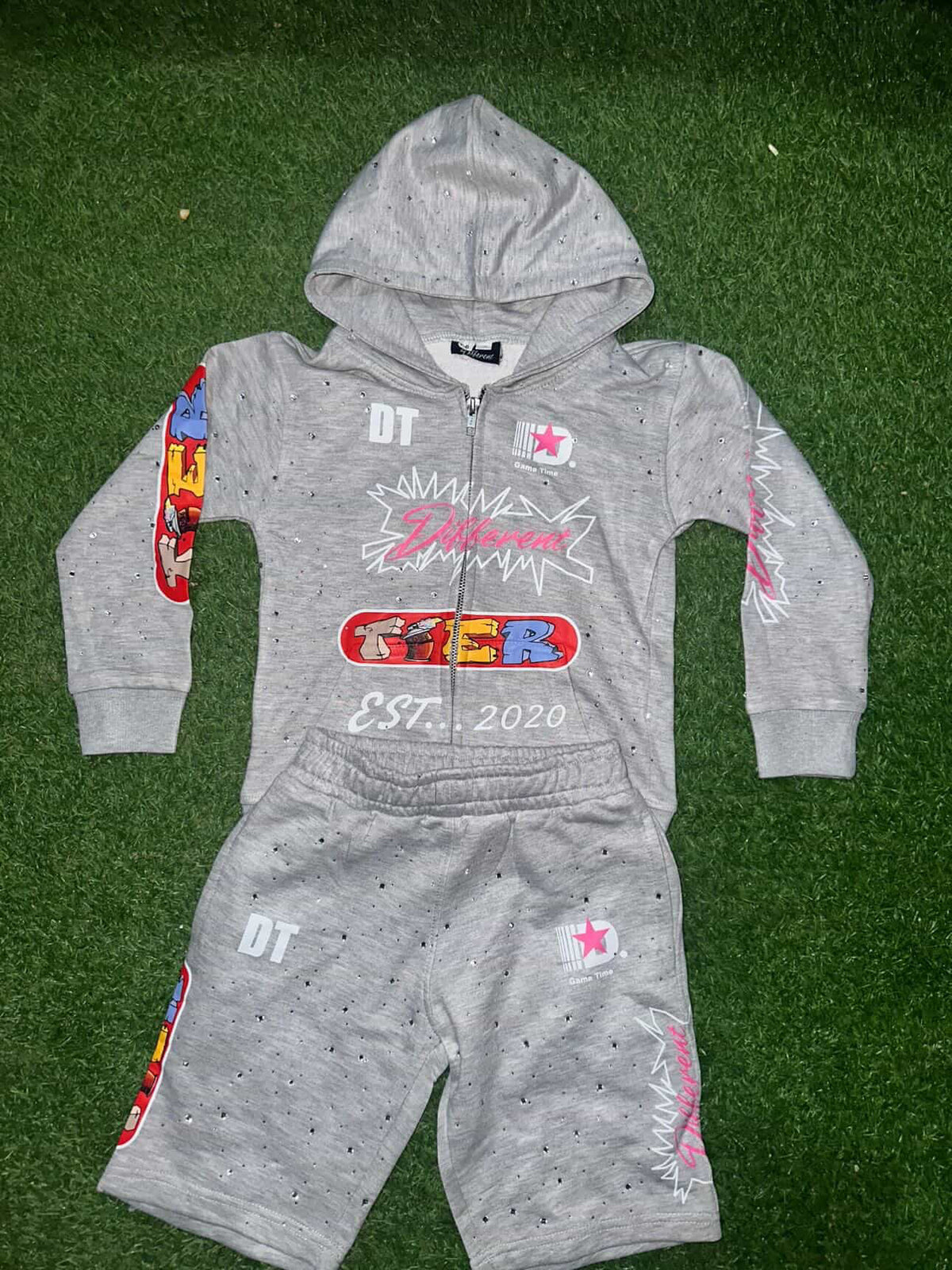 Grey Kid's Hoodie Short Set