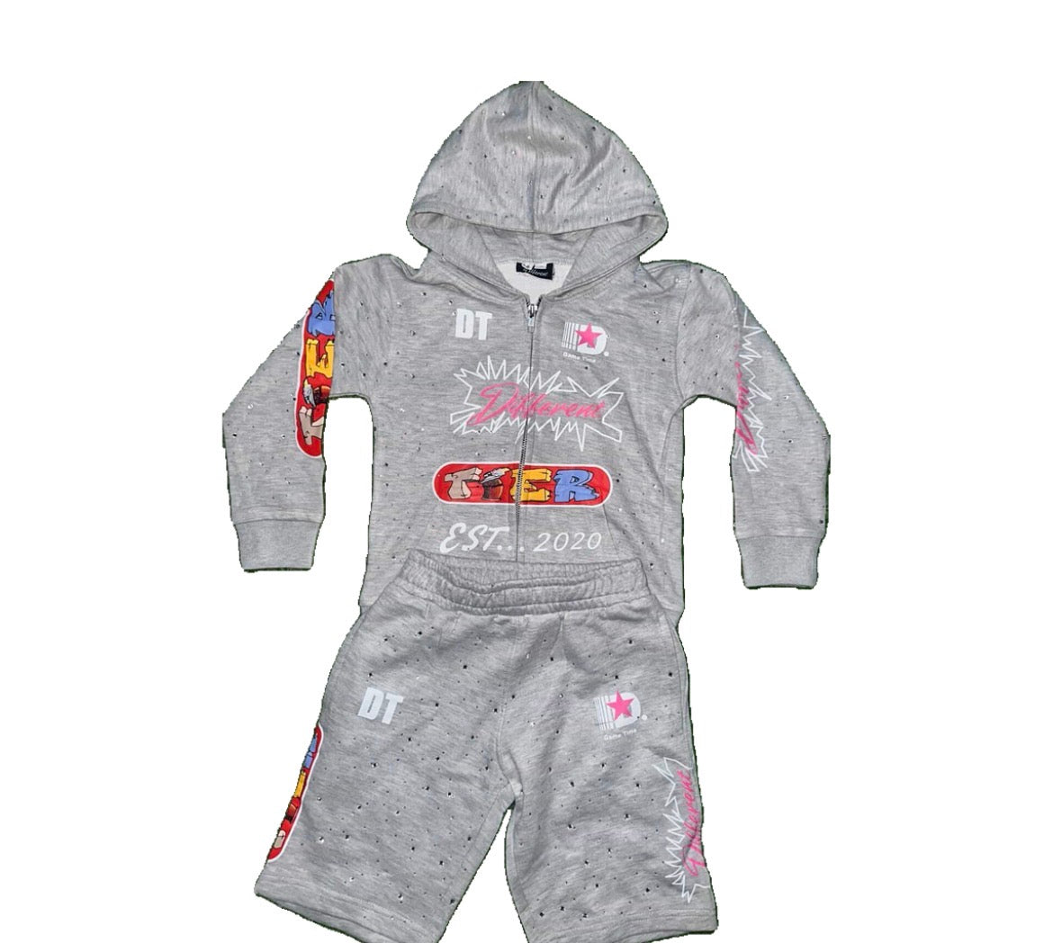Grey Kid's Hoodie Short Set