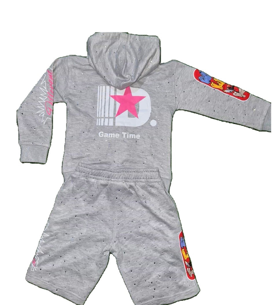 Grey Kid's Hoodie Short Set