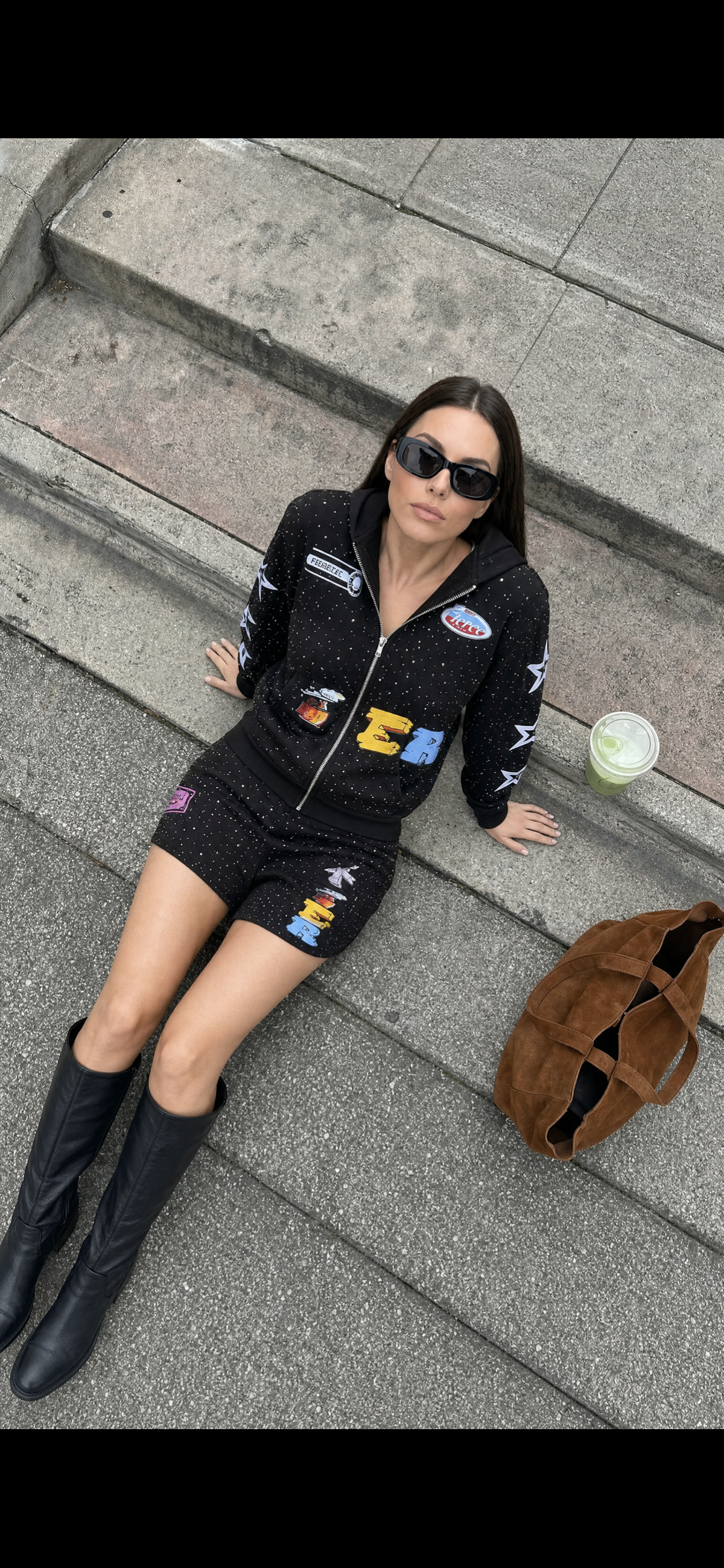 Black-Unisex Hoodie Short Set
